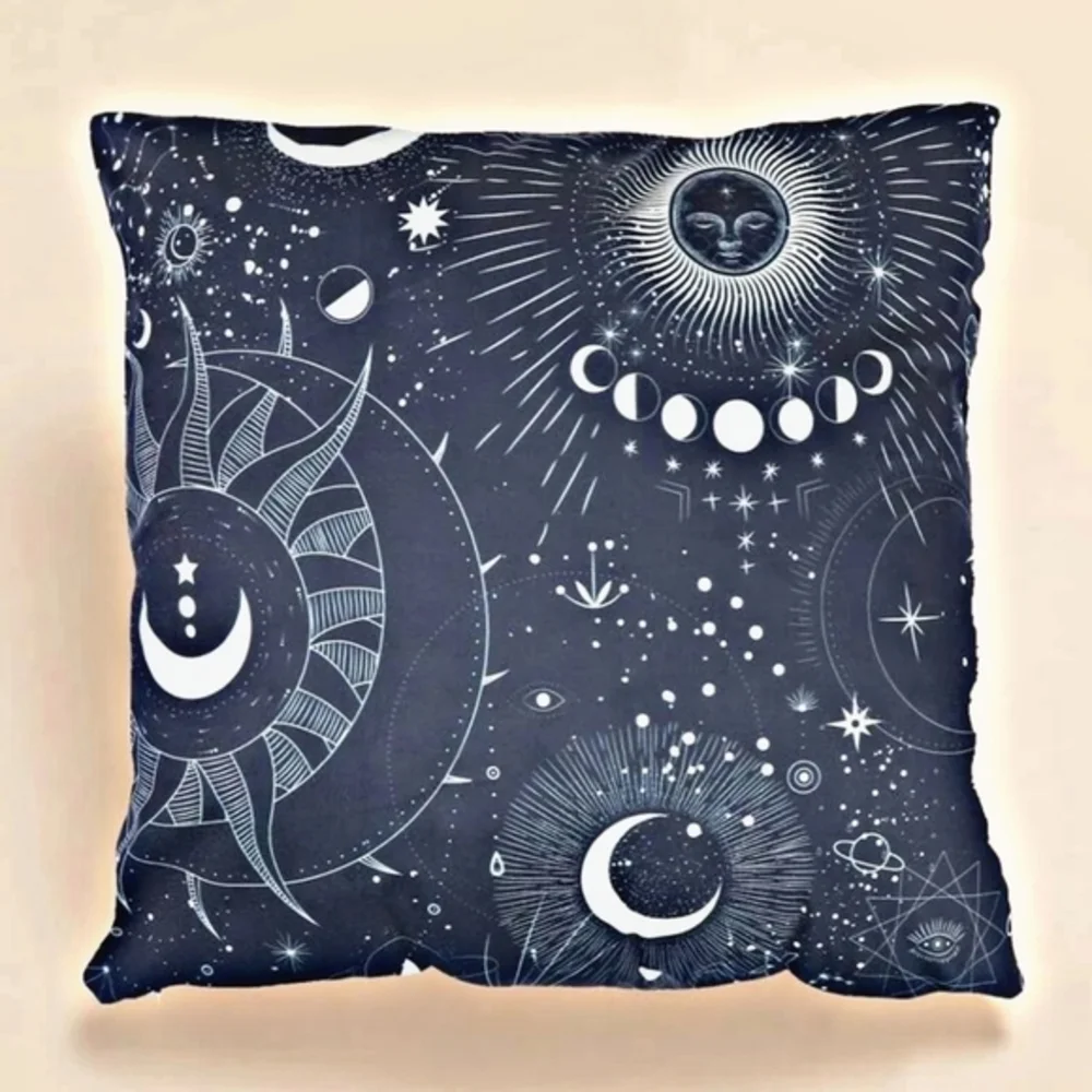 Boutique Celestial Moon Phase Accent Pillow in Navy & White